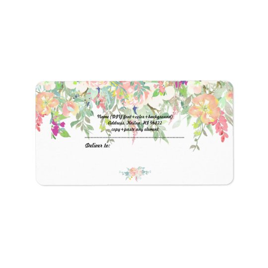 PixDezines Watercolor Floral/Peach+Mint Peonies Address Label