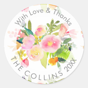 PixDezines Watercolor Floral/Peonies/Thank You Classic Round Sticker