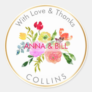 PixDezines Watercolor Floral/Ranunculus/Thank You Classic Round Sticker