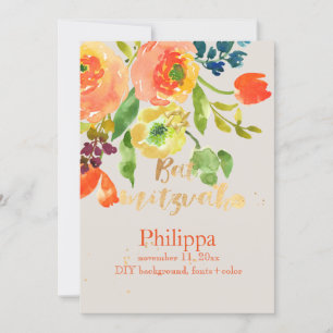 PixDezines Watercolor/Floral/RanunculusBat Mitzvah Invitation
