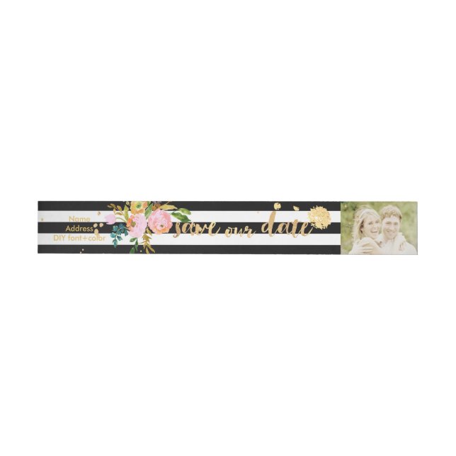 PixDezines watercolor/floral/stripe/gold Wraparound Address Label (Individual)