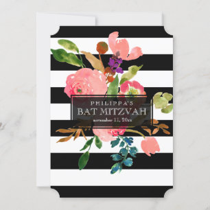 PixDezines watercolor/floral/stripes bat mitzvah Invitation