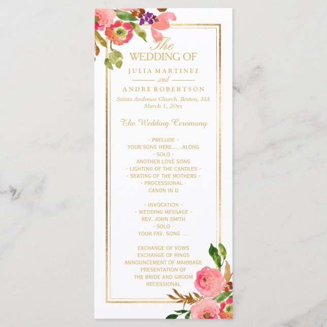 PixDezines Watercolor Floral Wedding Program Programme (Front)