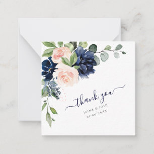 PixDezines Watercolor Flowers Blush Navy thank you Card