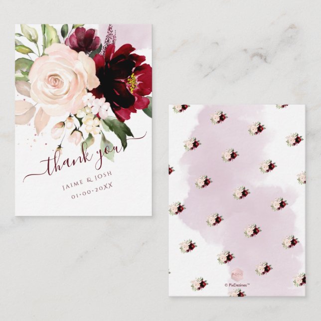 PixDezines Watercolor Flowers Blush Pink Burgundy Card (Front/Back)