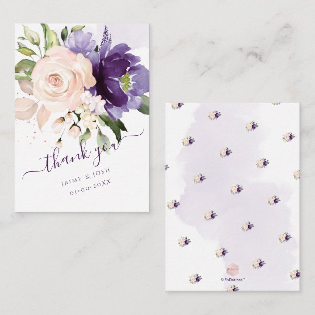 PixDezines Watercolor Flowers Blush Pink Purple Card (Front/Back)