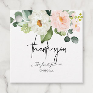 PixDezines Watercolor Flowers Blush White Roses Favour Tags