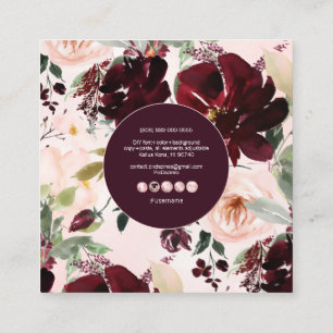 PixDezines Watercolor Flowers, Burgundy+Blush Square Business Card