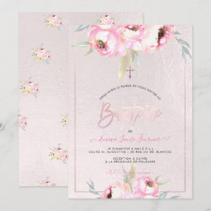 PixDezines Watercolor Flowers Peonies Baptême Invitation