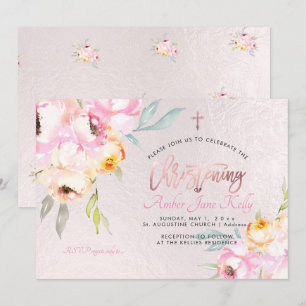 PixDezines Watercolor Flowers Peonies Christening Invitation
