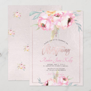 PixDezines Watercolor Flowers Peonies Christening Invitation