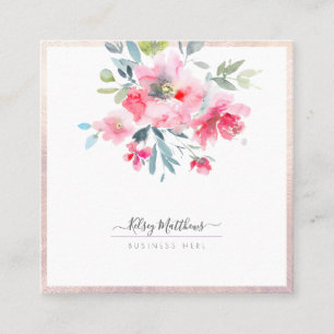 PixDezines Watercolor Flowers Pink Blush  Square Business Card