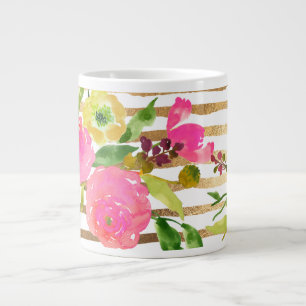 PixDezines watercolor/flowers/ranunculus/gold Large Coffee Mug