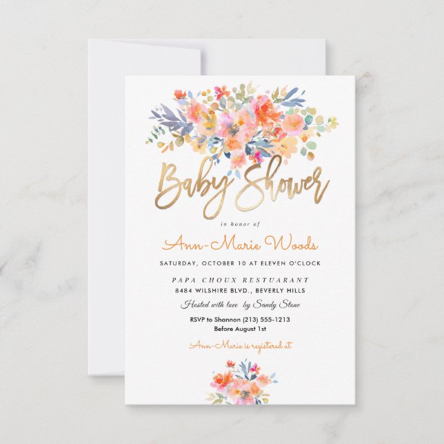 PixDezines Watercolor Garden Roses Baby Shower Invitation (Front)