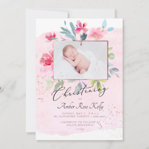 PixDezines Watercolor Gardeon Roses Christening Invitation