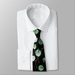 PixDezines Watercolor Gold Green Eucalyptus  Neck  Tie