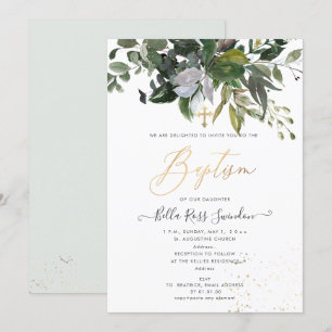 PixDezines Watercolor Greenery Baptism Invitation