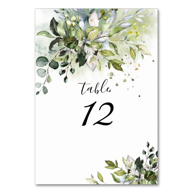 PixDezines Watercolor Greenery Blue Gum Eucalyptus Table Number (Front)