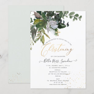 PixDezines Watercolor Greenery Christening Invitation