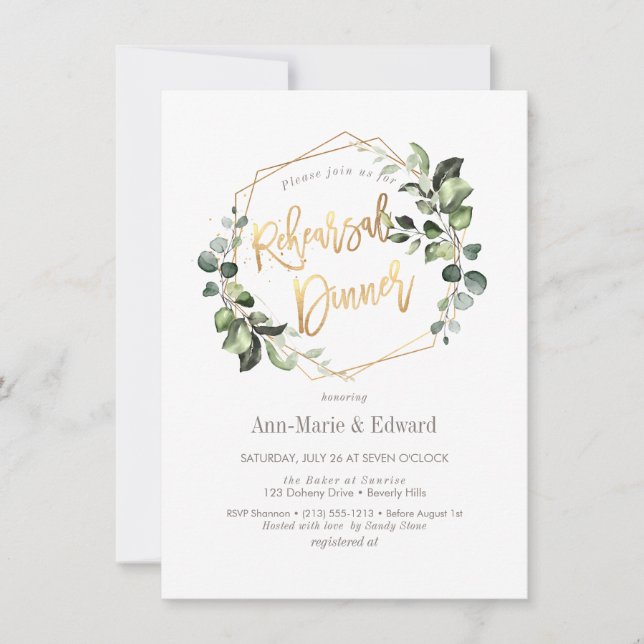 PixDezines Watercolor Greenery Rehearsal Dinner Invitation (Front)