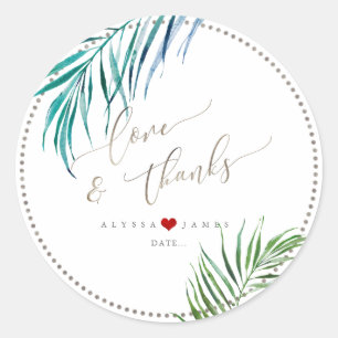 PixDezines Watercolor Greenery, Tropical Palms Classic Round Sticker