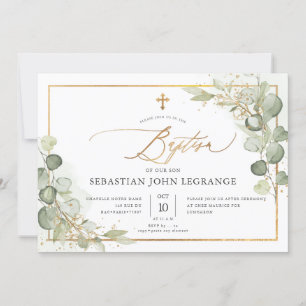 PixDezines Watercolor Gum Eucalyptus Baptism Invit Invitation