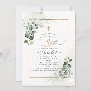 PixDezines Watercolor Gum Eucalyptus Baptism Invitation