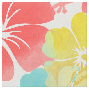 PixDezines watercolor hibiscus/orange/yellow/blue Fabric