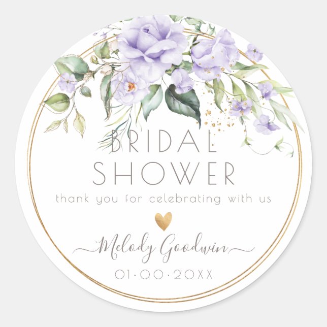 PixDezines Watercolor Lilac Purple Roses Classic Round Sticker (Front)