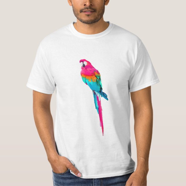 PixDezines watercolor macaw/hot pink T-Shirt (Front)
