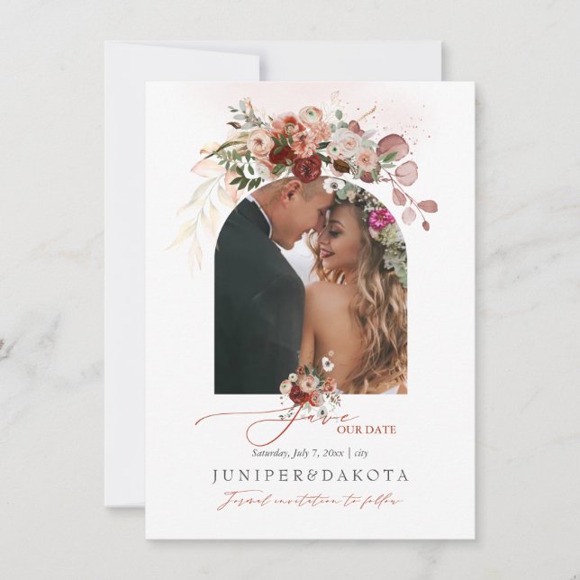 PixDezines Watercolor Marsala Red Autumn Love Save The Date (Front)