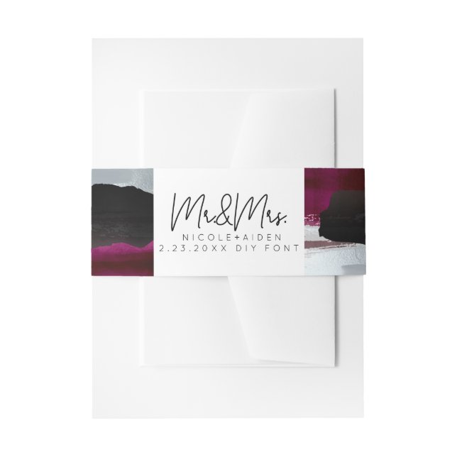 PixDezines Watercolor Masala Red Blush Grey Invitation Belly Band (Front Example)