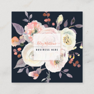 PixDezines Watercolor midsummer pastel roses Square Business Card