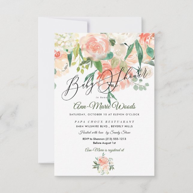 PixDezines Watercolor Midsummer Roses Baby Shower Invitation (Front)