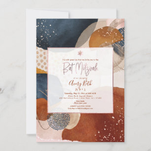 PixDezines Watercolor Modern Abstract Bat Mitzvah  Invitation
