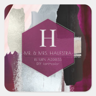 PixDezines Watercolor Modern Art Burgundy Silver Square Sticker