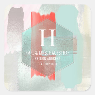 PixDezines Watercolor Modern Art Coral Seafoam Square Sticker