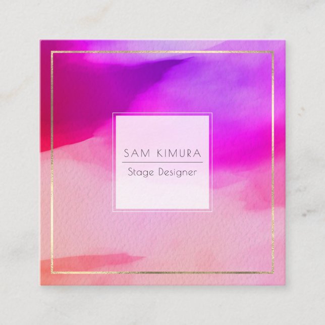 PixDezines Watercolor Modern Waves, Neon Pink Square Business Card (Front)
