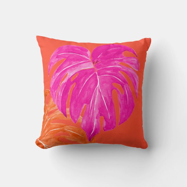 PixDezines Watercolor Monstera leaves Cushion (Front)
