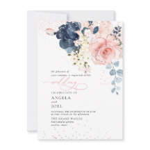 PixDezines Watercolor Navy Blush flowers Invitatio