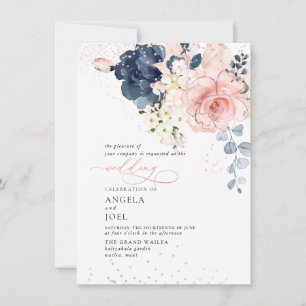 PixDezines Watercolor Navy Blush flowers Invitation