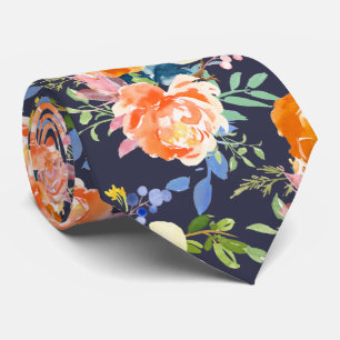 PixDezines Watercolor Orange Peonies n Pansies Tie