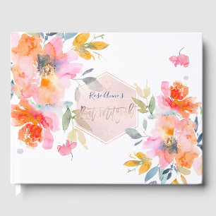 PixDezines Watercolor Orange Roses Bat Mitzvah Guest Book