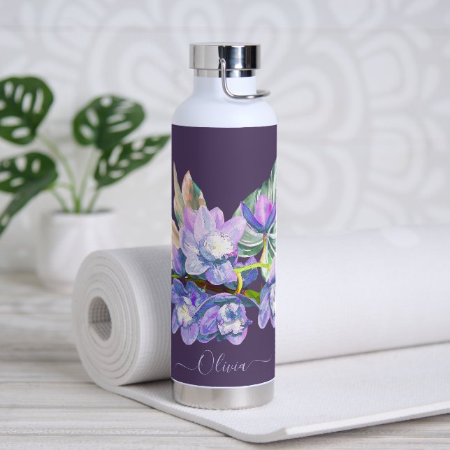 PixDezines Watercolor Pale Purple Cymbidium Orchid Water Bottle (Yoga)
