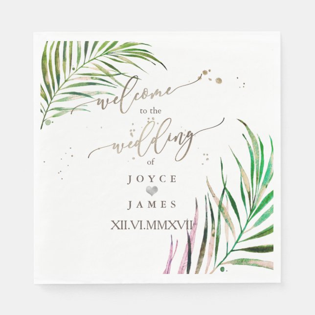 PIXDEZINES WATERCOLOR PALM FRONDS NAPKIN (Front)
