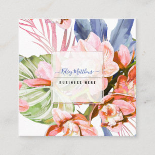 PixDezines Watercolor Peach Cymbidium Orchid Square Business Card