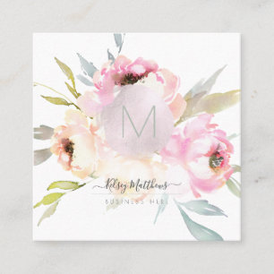 PixDezines Watercolor Peonies+Sage Square Business Card