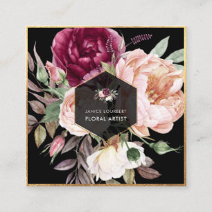 PixDezines Watercolor Peonies Square Business Card
