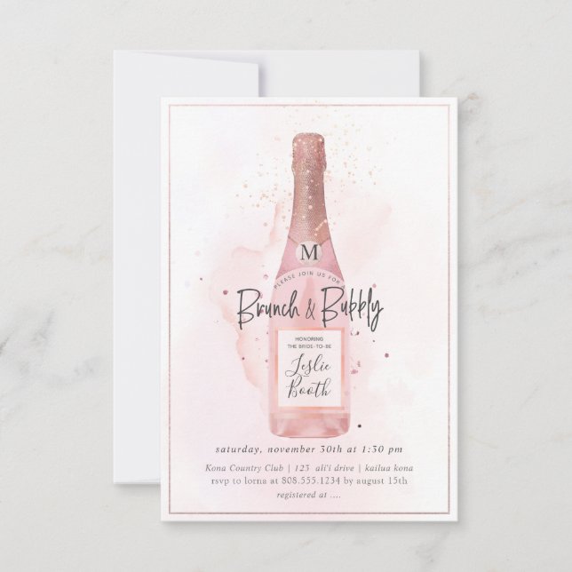 PixDezines Watercolor Pink Champagne Brunch Bubbly Invitation (Front)