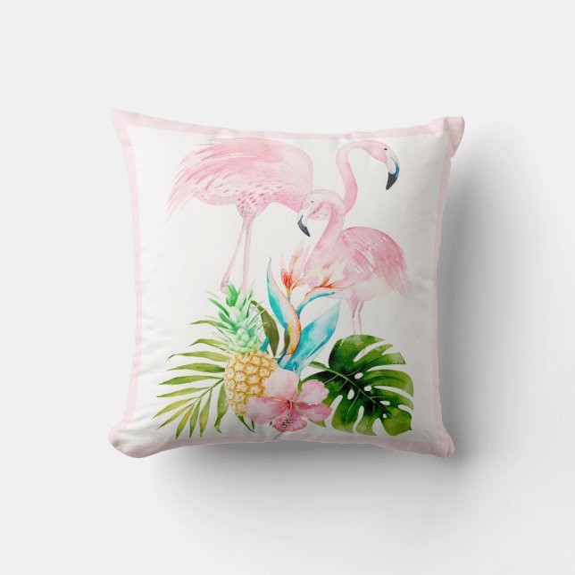 PixDezines Watercolor Pink Flamingo, Frame DIY Cushion (Front)